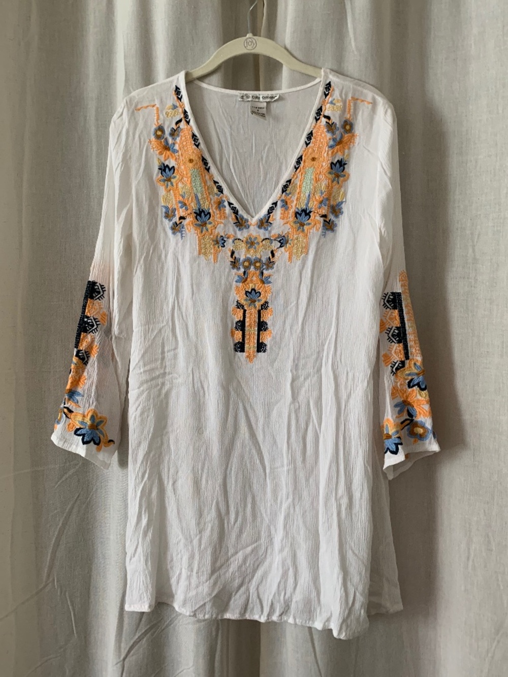 Cute Options White Rayon Embroidered Boho Tunic S